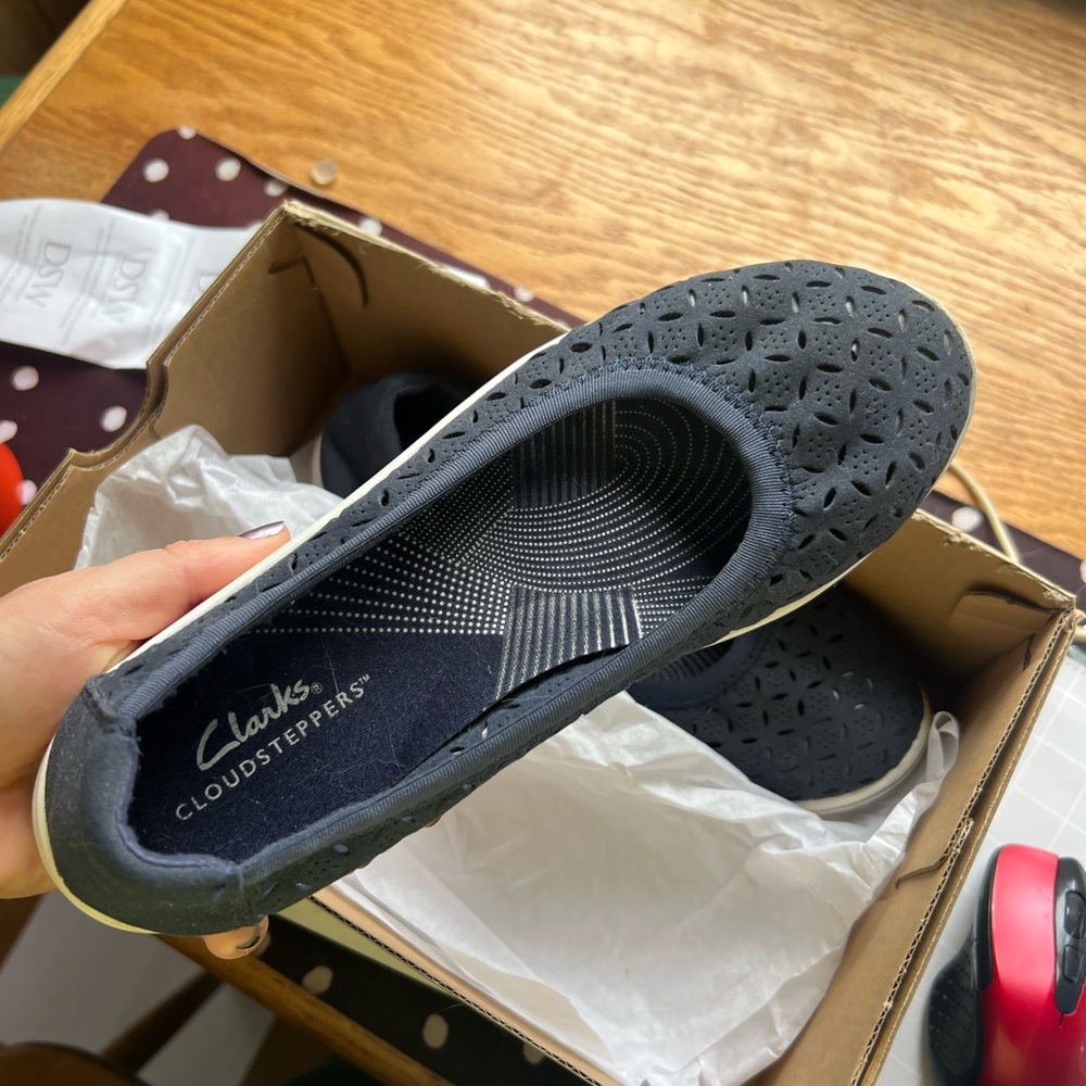 Clarks Cloudsteppers Navy Perforated Flats